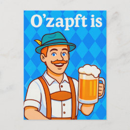 Cartão Postal De Festividades Garçom de desenho animado em Lederhosen com cervej