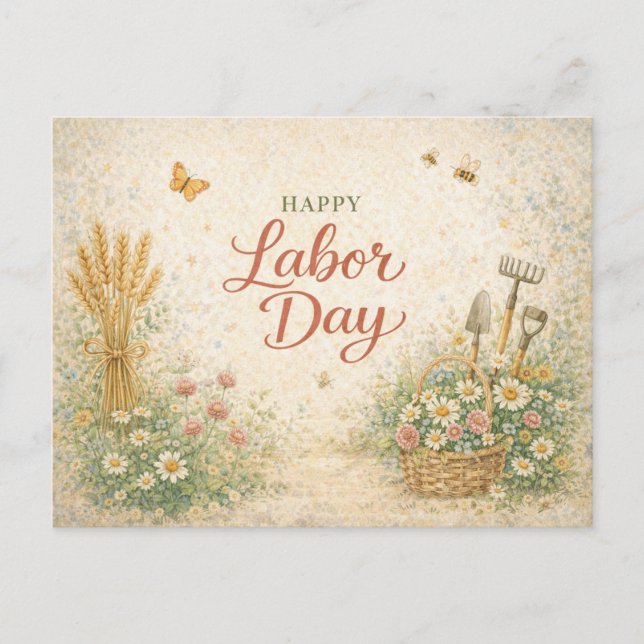 Cartão Postal De Festividades Gardeners Floral Tools Happy Labor Day (Frente)