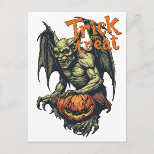 Cartão Postal De Festividades Gárgula Gótica do Halloween em um