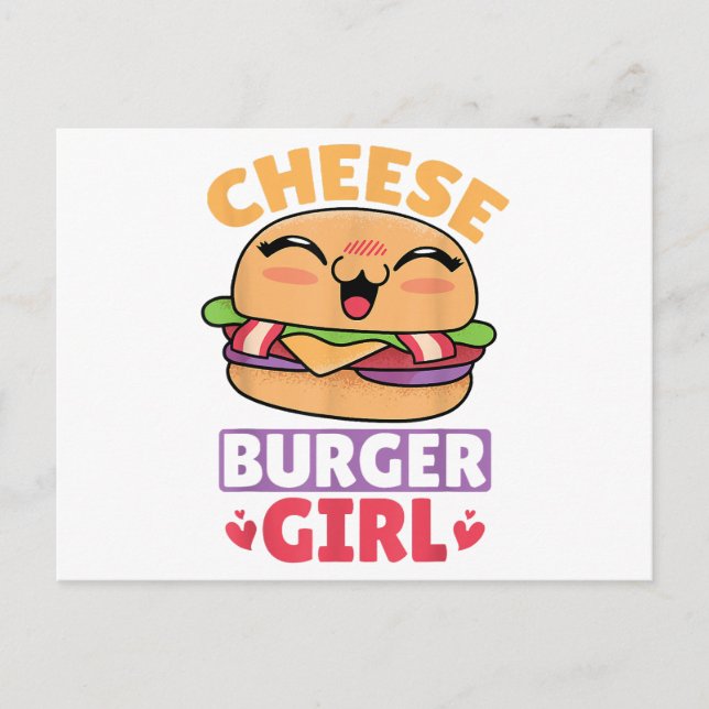 Cartão Postal De Festividades Garota Cheeseburger, Mulheres Hamburger e Cheesebu (Frente)