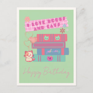 Cartão Postal De Festividades Garota da Era da Leitura - Estética Pastel - Impri