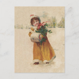 Cartão Postal De Festividades Garota de Natal Antiquada Menina de inverno