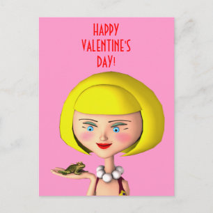 Cartão Postal De Festividades Garota Feliz com Sapo Prince