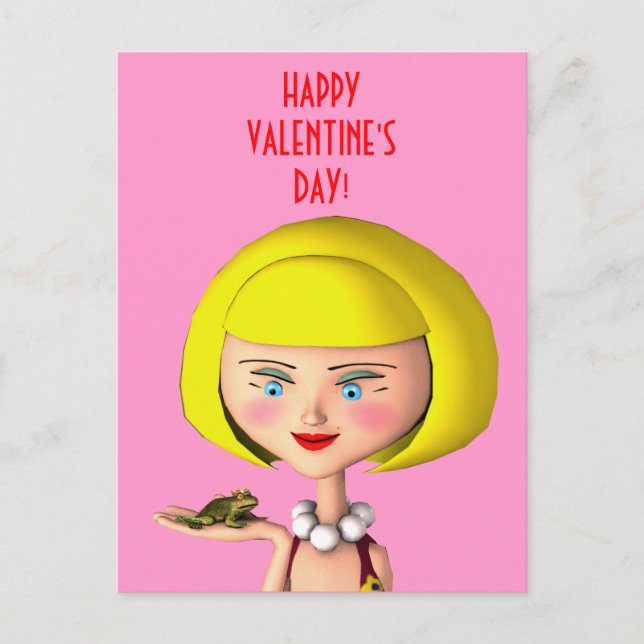 Cartão Postal De Festividades Garota Feliz com Sapo Prince (Frente)