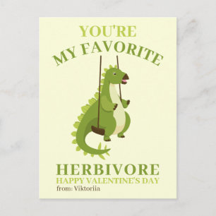 Cartão Postal De Festividades Garota Namorados de escola de dinossauros verdes