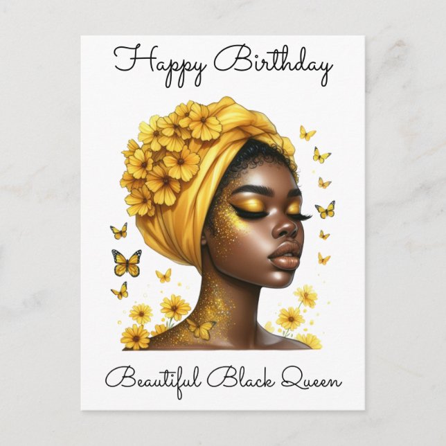 Cartão Postal De Festividades Garota Negra Magia Aniversário Sista Melanin Mulhe (Frente)