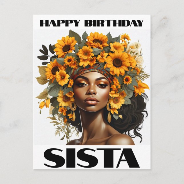 Cartão Postal De Festividades Garota Negra Magia Aniversário Sista Melanin Mulhe (Frente)