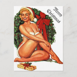 Cartão Postal De Festividades Garota Pinup de Natal Vintage