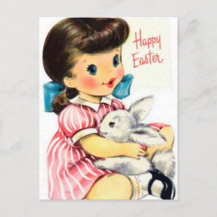 Cartão Postal De Festividades Garota retrô vintage coelho da Páscoa cartão-posta