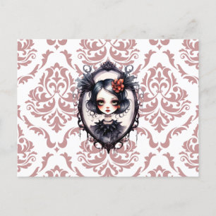 Cartão Postal De Festividades Garota Vitoriana no Dia das Bruxas de Espelho Vint