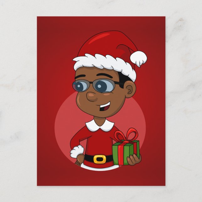 Cartão Postal De Festividades Garoto de Natal Afro-Americano bonito com óculos (Frente)