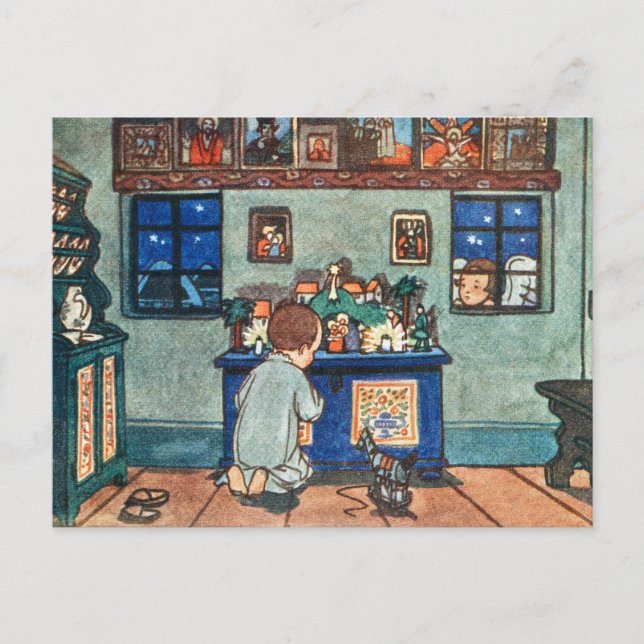 Cartão Postal De Festividades Garoto Pequeno Rezando (Frente)