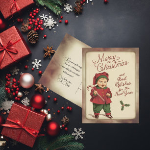 Cartão Postal De Festividades Garoto Vintage Em Santa Hat Candy