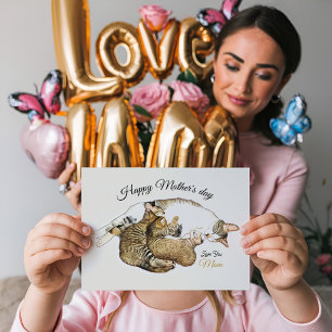 Cartão Postal De Festividades Gata mãe fofa e gatinhos personalizados