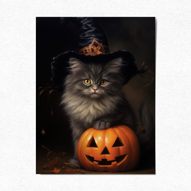Cartão Postal De Festividades Gatinho Bonito com Pumpkin, Halloween Vitoriano (Criador carregado)
