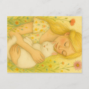 Cartão Postal De Festividades Gatinho Branco Mãe
