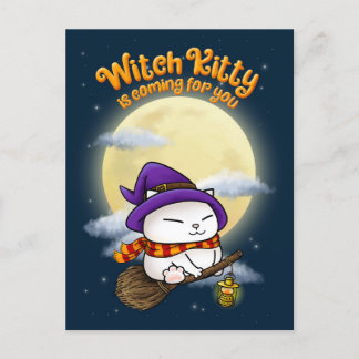 Cartão Postal De Festividades Gatinho de Bruxas de Gato Halloween