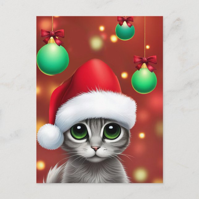 Cartão Postal De Festividades Gatinho de Cinza de Natal super bonito (Frente)