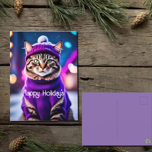 Cartão Postal De Festividades Gatinho de Jazzy no suéter roxo (Criador carregado)