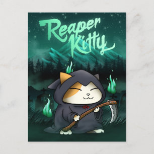 Cartão Postal De Festividades Gatinho de Receptores Halloween Grim