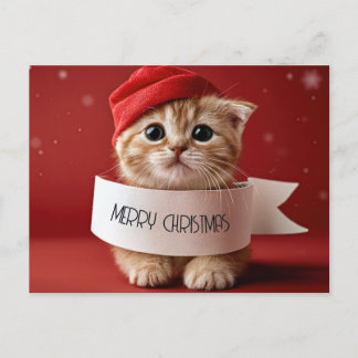 Cartão Postal De Festividades Gatinho Fofo Natal Vermelho