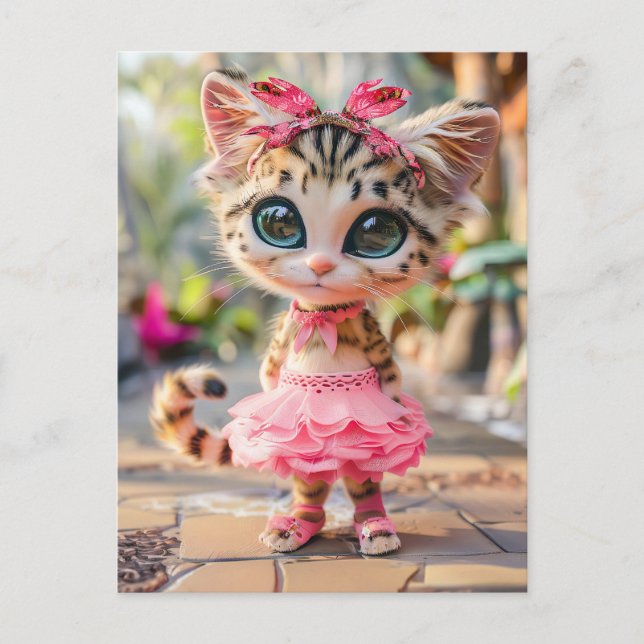 Cartão Postal De Festividades Gatinho Gelado em Camisa Rosa (Frente)