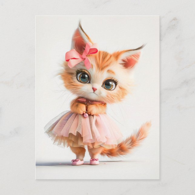 Cartão Postal De Festividades Gatinho giro na rosa claro (Frente)