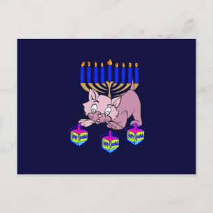 Cartão Postal De Festividades Gatinho Hanukkah