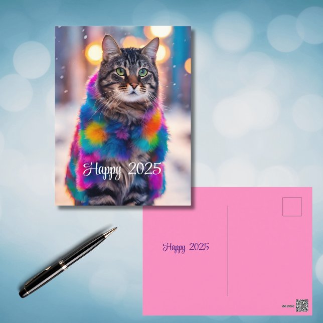 Cartão Postal De Festividades Gatinho Jazzy em pelo casaco - Feliz 2025 (Criador carregado)