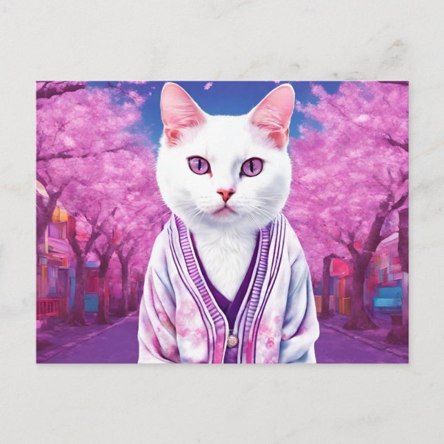Cartão Postal De Festividades Gatinho Sakura (Frente)