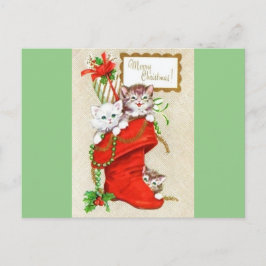 Cartão Postal De Festividades Gatinhos de Natais vintages mais doces