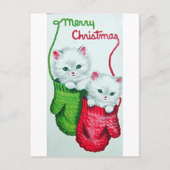 Cartão Postal De Festividades Gatinhos em Mittens Feliz Natal (Frente)