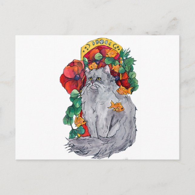 Cartão Postal De Festividades Gato #2 de Nouveau da arte (Frente)