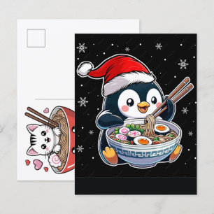 Cartão Postal De Festividades Gato Adorável Desfrutando de um Festim de Macarrão