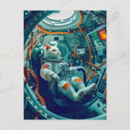 Cartão Postal De Festividades Gato Astronauta em uma Missão Através da Gala Infi