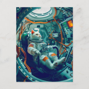 Cartão Postal De Festividades Gato Astronauta em uma Missão Através da Gala Infi