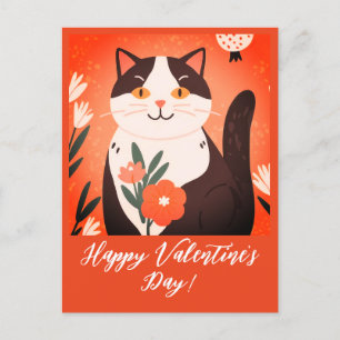 Cartão Postal De Festividades Gato Bonito com Feliz dia de os namorados de Flore