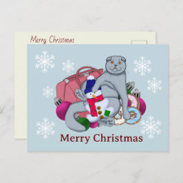 Cartão Postal De Festividades Gato bonito felicita Feliz Natal e Novo Iêa