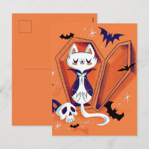 Cartão Postal De Festividades Gato branco Feliz de Halloween
