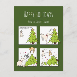 Cartão Postal De Festividades Gato Cachorro Cartoon Verde Natal Divertido