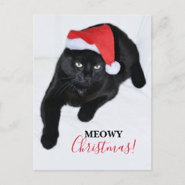 Cartão Postal De Festividades Gato com o Chapéu Vermelho de Natal