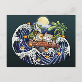 Cartão Postal De Festividades Gato de Ano Novo Chinês Lançando Laranjas