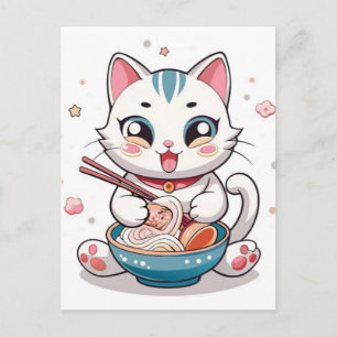 Cartão Postal De Festividades Gato de desenho animado adorável sentado em uma ti