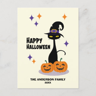 Cartão Postal De Festividades Gato de Halloween Atômico de Meados do Século