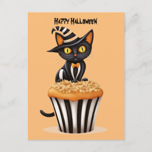 Cartão Postal De Festividades Gato de Halloween com muffin