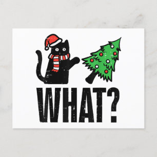 Cartão Postal De Festividades Gato de Natal Derrubando Árvore de Natal Engraçado