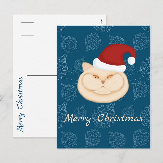 Cartão Postal De Festividades Gato de Natal. Gato britânico. Gato papai noel. (Frente/Verso)