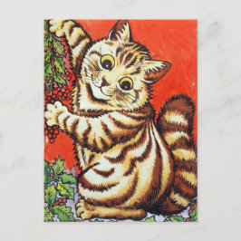 Cartão Postal De Festividades Gato de Natal Louis Wain Decorando Personalizado