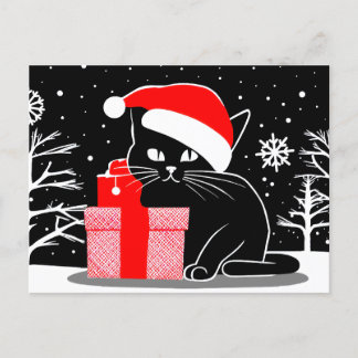 Cartão Postal De Festividades Gato de Natal Negro