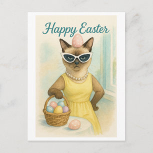 Cartão Postal De Festividades Gato do Brunch da Páscoa em Vestido de Limão